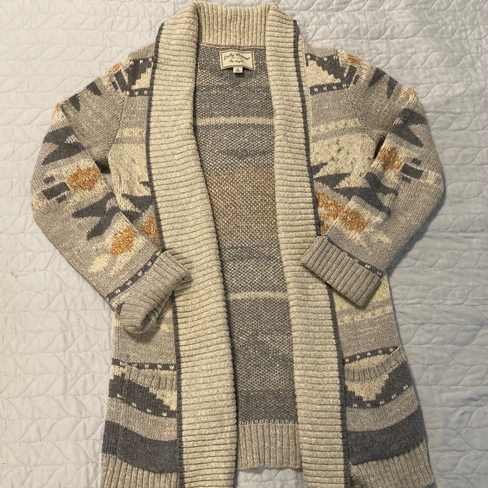 Lucky Brand Geometric Print Long Line Open-Front Cardigan Size Small